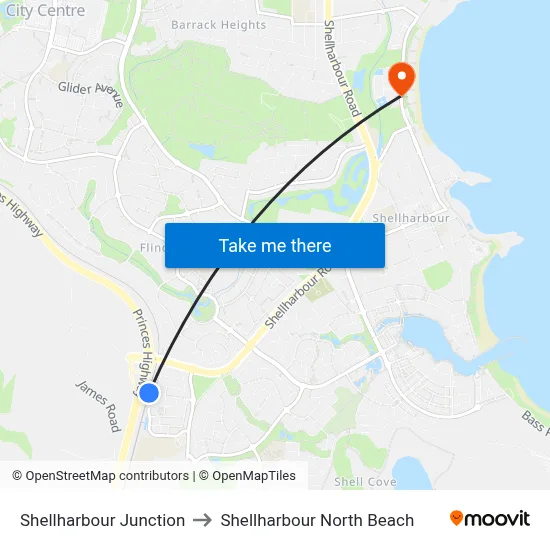 Shellharbour Junction to Shellharbour North Beach map