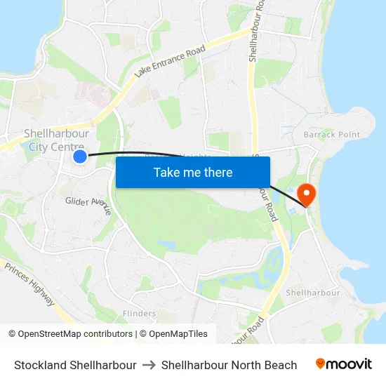 Stockland Shellharbour to Shellharbour North Beach map