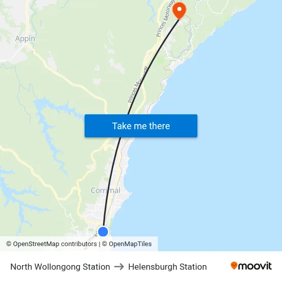 North Wollongong Station to Helensburgh Station map