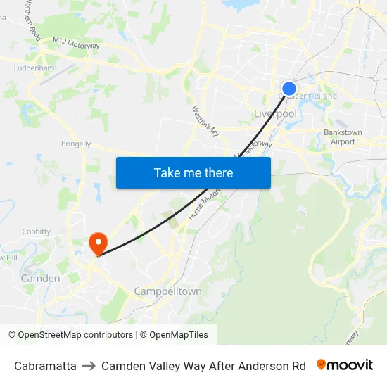 Cabramatta to Camden Valley Way After Anderson Rd map