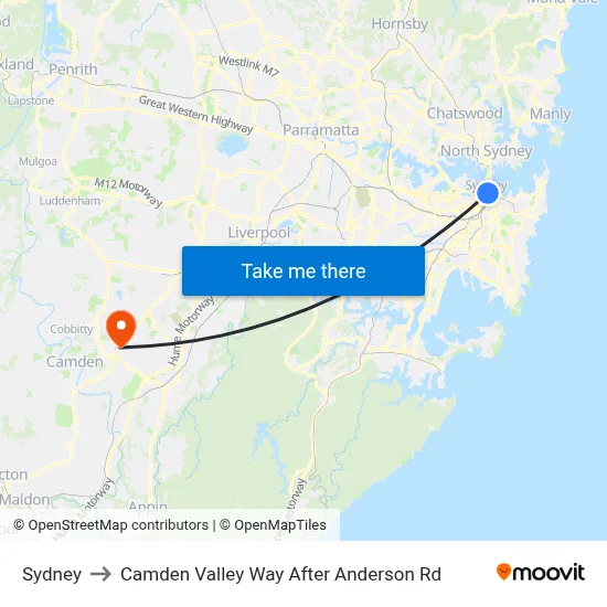 Sydney to Camden Valley Way After Anderson Rd map