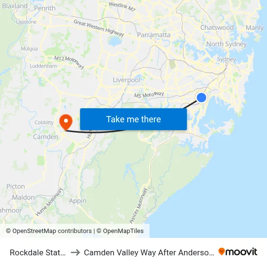 Rockdale Station to Camden Valley Way After Anderson Rd map