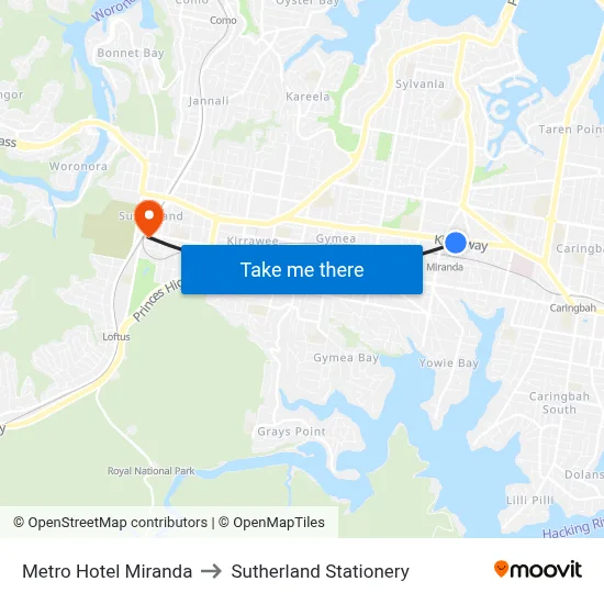 Metro Hotel Miranda to Sutherland Stationery map