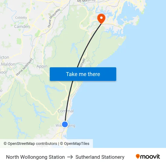 North Wollongong Station to Sutherland Stationery map