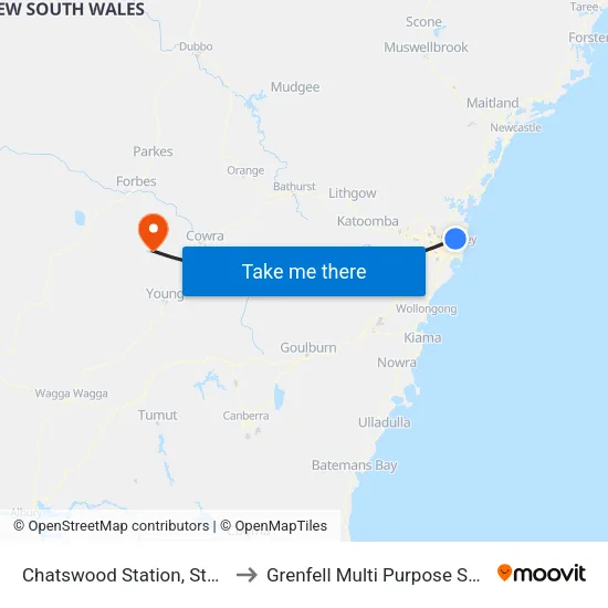 Chatswood Station, Stand C to Grenfell Multi Purpose Service map