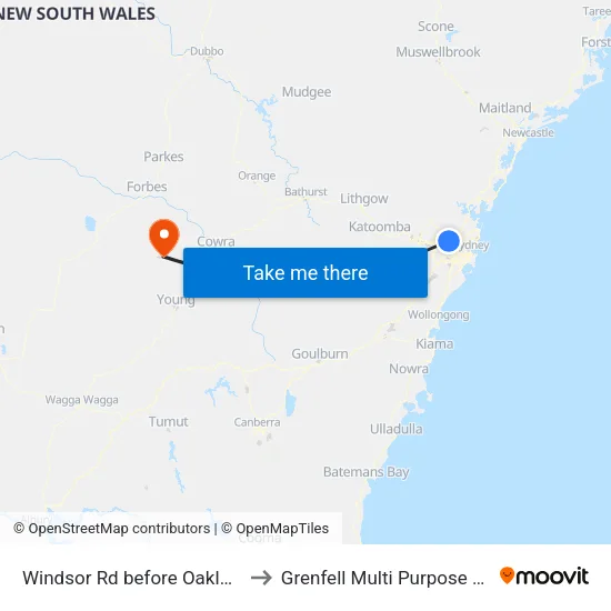 Windsor Rd before Oakland Ave to Grenfell Multi Purpose Service map
