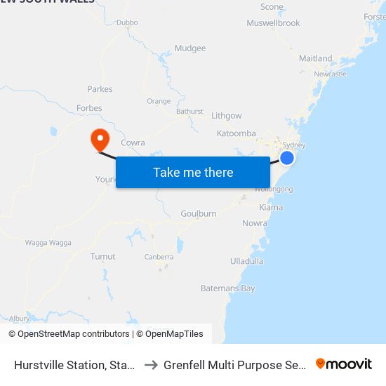 Hurstville Station, Stand B to Grenfell Multi Purpose Service map