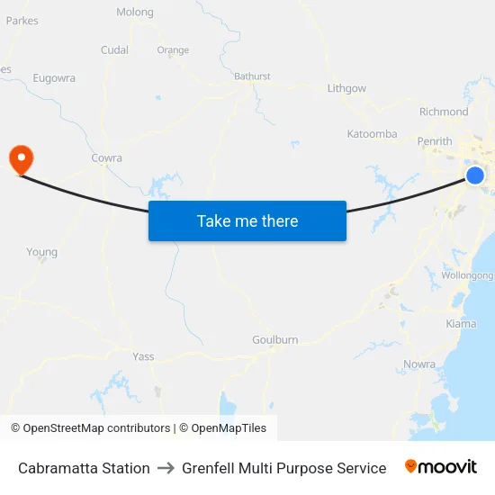 Cabramatta Station to Grenfell Multi Purpose Service map