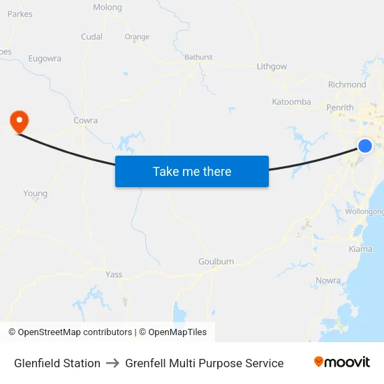 Glenfield Station to Grenfell Multi Purpose Service map