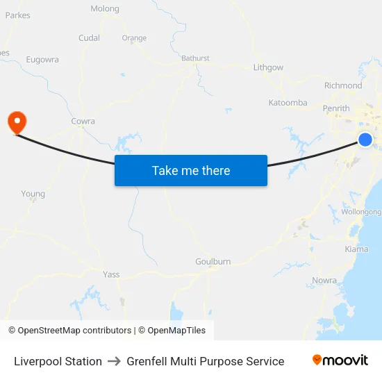 Liverpool Station to Grenfell Multi Purpose Service map