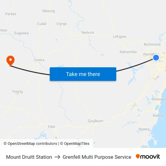 Mount Druitt Station to Grenfell Multi Purpose Service map