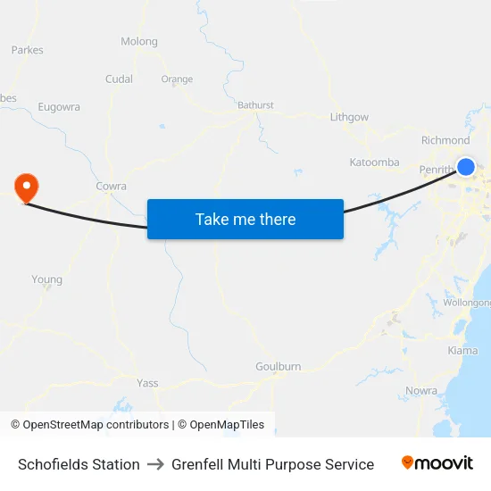 Schofields Station to Grenfell Multi Purpose Service map