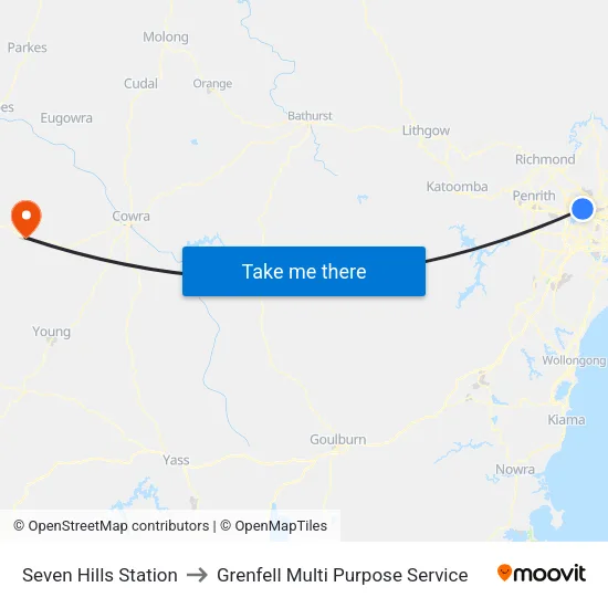 Seven Hills Station to Grenfell Multi Purpose Service map