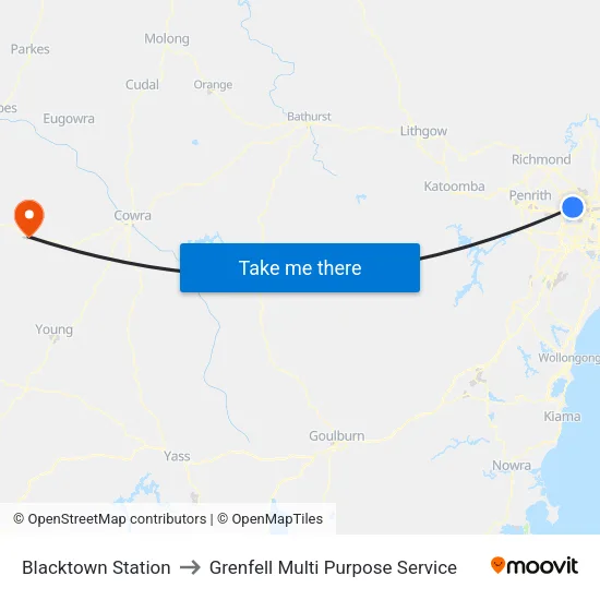 Blacktown Station to Grenfell Multi Purpose Service map