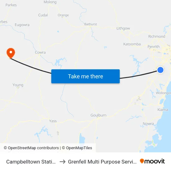 Campbelltown Station to Grenfell Multi Purpose Service map