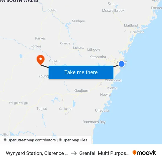 Wynyard Station, Clarence St, Stand T to Grenfell Multi Purpose Service map