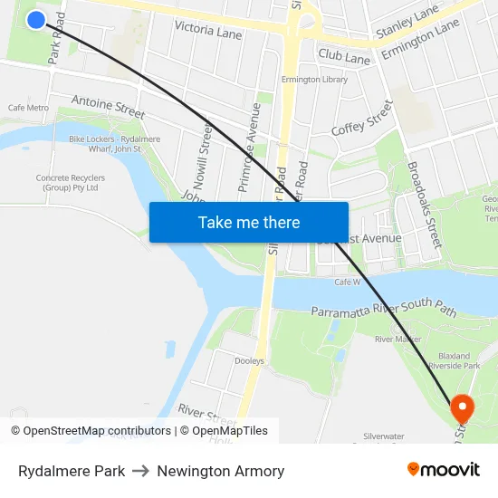 Rydalmere Park to Newington Armory map