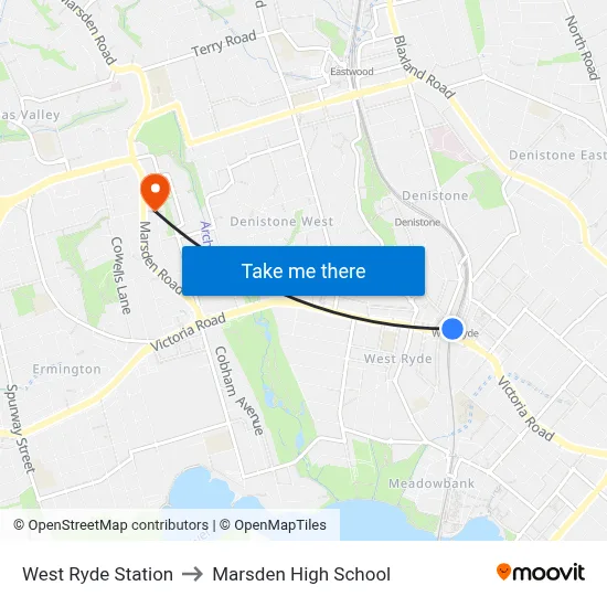 West Ryde Station to Marsden High School map