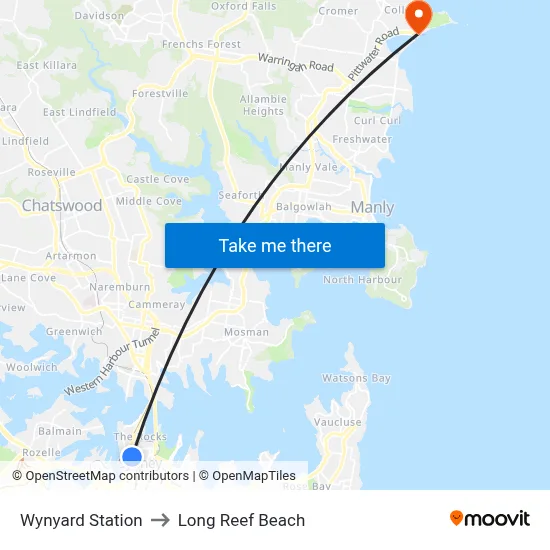 Wynyard Station to Long Reef Beach map