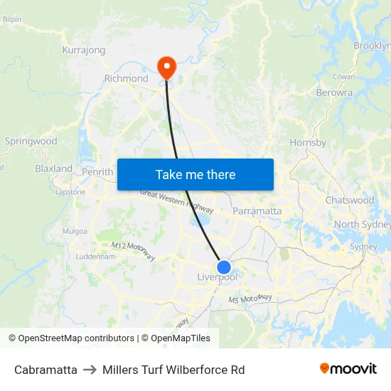 Cabramatta to Millers Turf Wilberforce Rd map