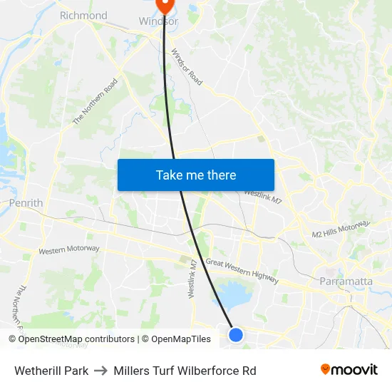 Wetherill Park to Millers Turf Wilberforce Rd map