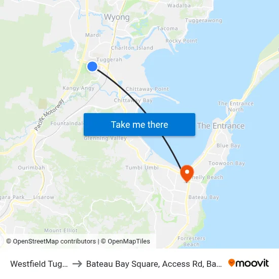 Westfield Tuggerah to Bateau Bay Square, Access Rd, Bay Village Rd map
