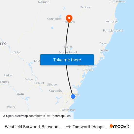 Westfield Burwood, Burwood Rd to Tamworth Hospital map