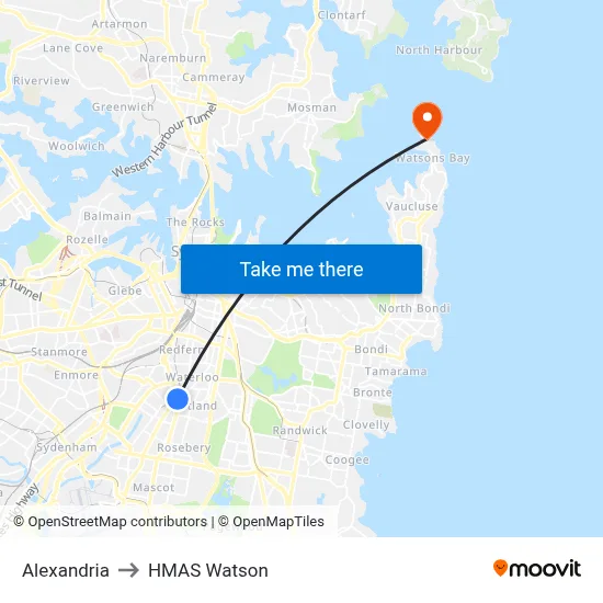 Alexandria to HMAS Watson map