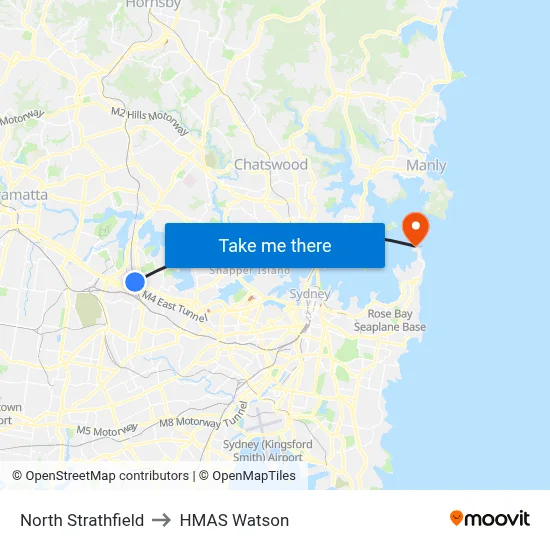 North Strathfield to HMAS Watson map