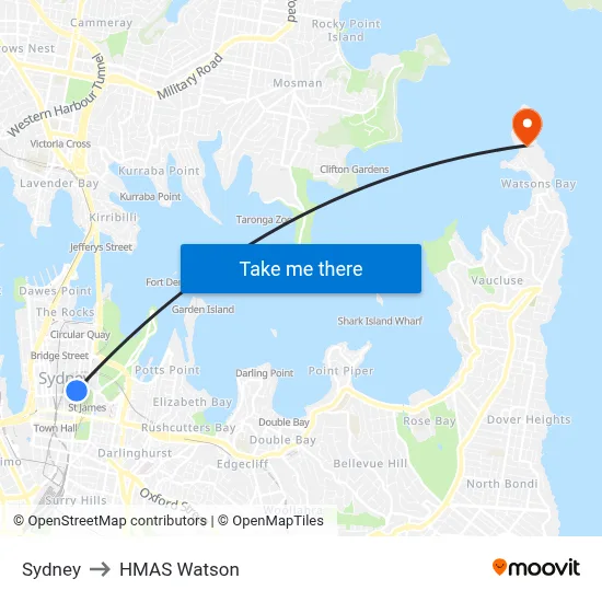 Sydney to HMAS Watson map