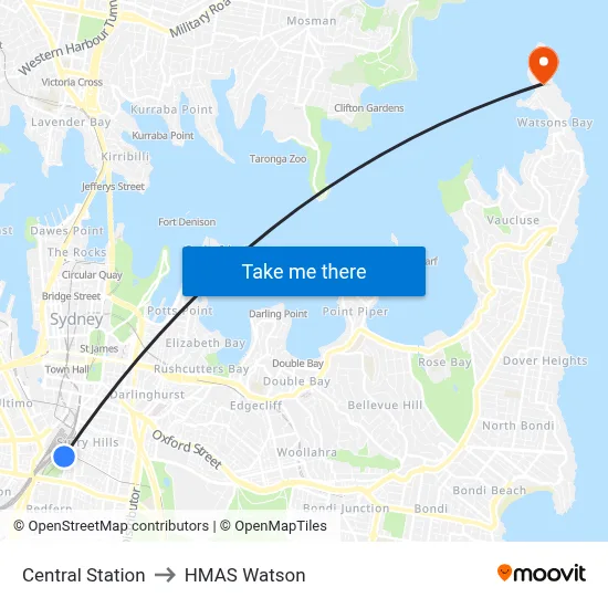 Central Station to HMAS Watson map