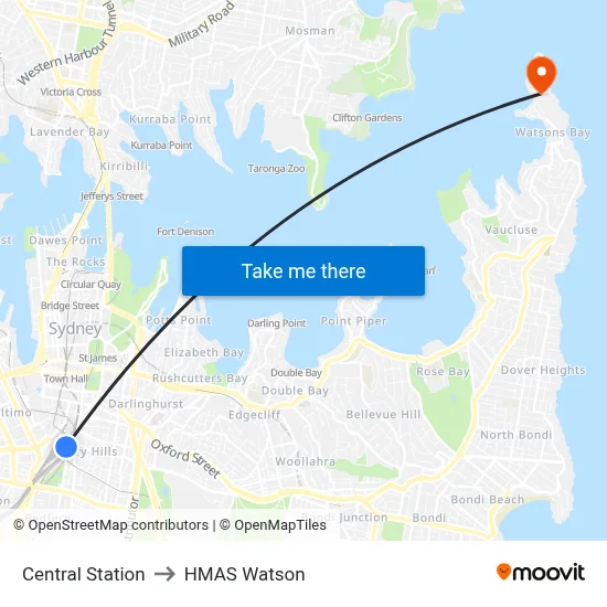 Central Station to HMAS Watson map