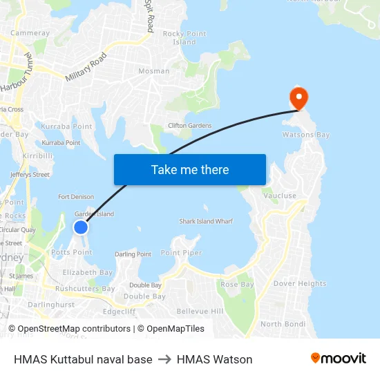 HMAS Kuttabul naval base to HMAS Watson map