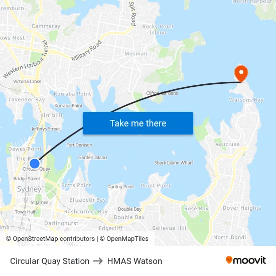 Circular Quay Station to HMAS Watson map
