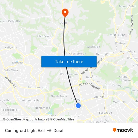 Carlingford Light Rail to Dural map