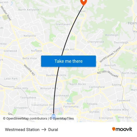 Westmead Station to Dural map