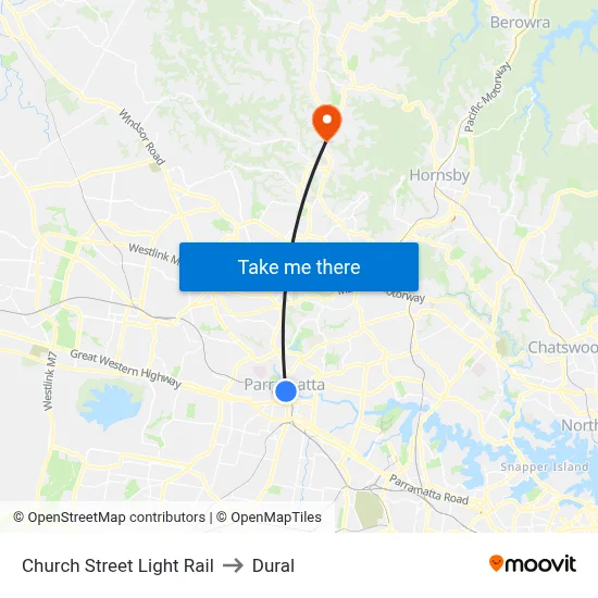 Church Street Light Rail to Dural map