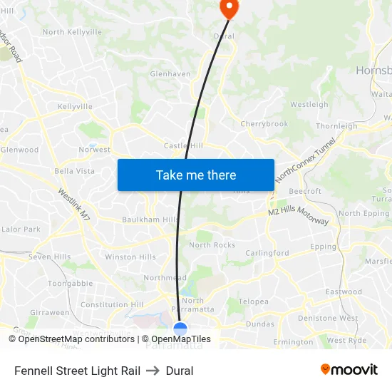 Fennell Street Light Rail to Dural map
