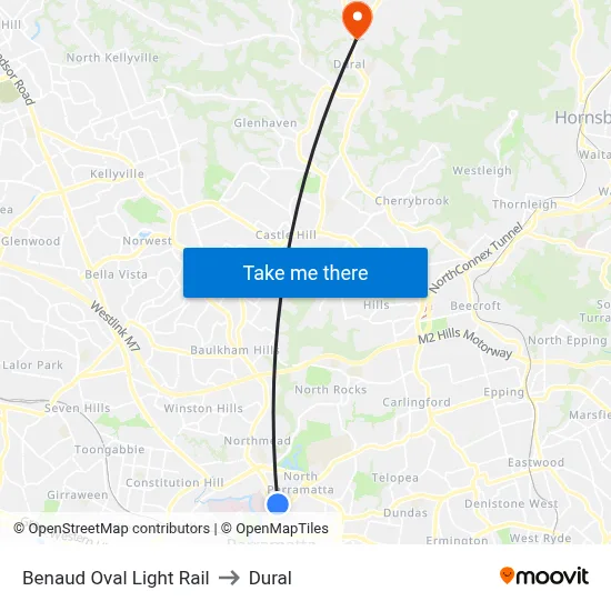 Benaud Oval Light Rail to Dural map