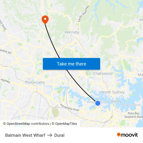 Balmain West Wharf to Dural map