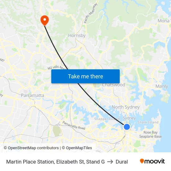 Martin Place Station, Elizabeth St, Stand G to Dural map