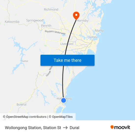 Wollongong Station, Station St to Dural map