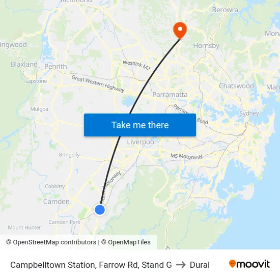 Campbelltown Station, Farrow Rd, Stand G to Dural map