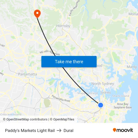 Paddy's Markets Light Rail to Dural map