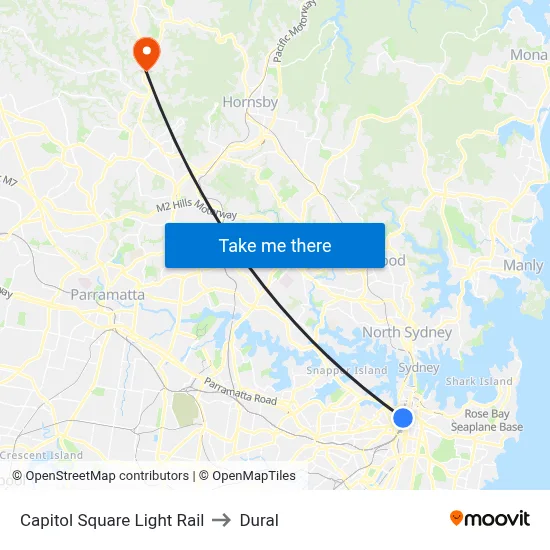 Capitol Square Light Rail to Dural map