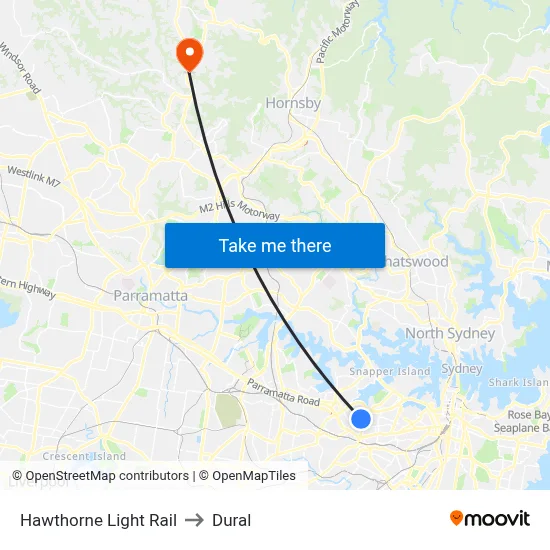 Hawthorne Light Rail to Dural map