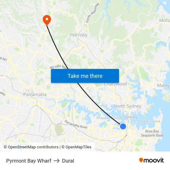 Pyrmont Bay Wharf to Dural map