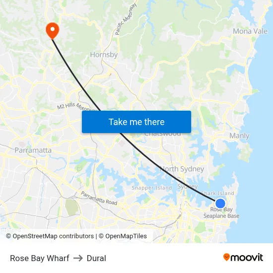 Rose Bay Wharf to Dural map