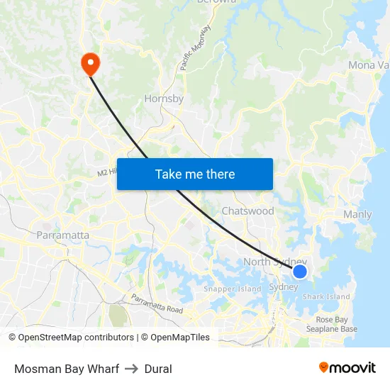 Mosman Bay Wharf to Dural map