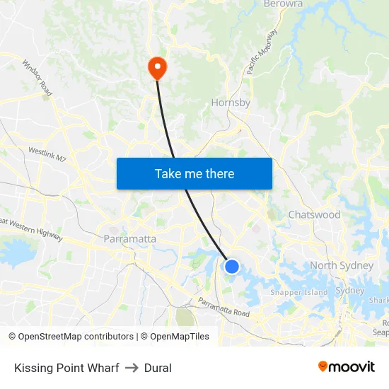Kissing Point Wharf to Dural map